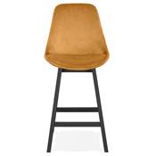 Tabouret snack mi-hauteur 'CHAIRMAN MINI BLACK EDITION' velours moutarde 4 pieds noir dossier haut