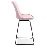 Tabouret de snack mi-hauteur 'GUSTO MINI' velours rose pieds tréteaux en métal noir dossier haut