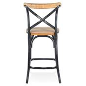 Tabouret snack mi-hauteur vintage 'MAKINA MINI' noyer effet vieilli 4 pieds métal noir dossier haut
