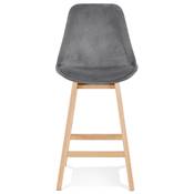 Tabouret de snack mi-hauteur scandinave 'CHAIRMAN MINI' velours gris 4 pieds bois dossier haut