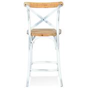 Tabouret snack mi-hauteur vintage 'MAKINA MINI' effet noyer vieilli 4 pieds métal blanc dossier haut