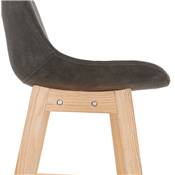 Tabouret de snack mi-hauteur scandinave 'CHAIRMAN MINI' microfibre grise 4 pieds bois dossier haut
