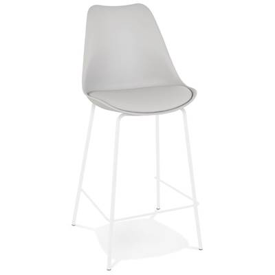 Tabouret de snack mi-hauteur 'KESKI MINI' gris 4 pieds et repose pieds en métal blanc dossier haut