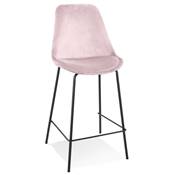 Tabouret de snack mi-hauteur 'KESKI MINI' en velours rose 4 pieds en métal noir dossier haut