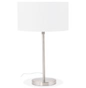 Lampe à poser design 'Okno' abat-jour cylindrique blanc socle en métal brossé réglable