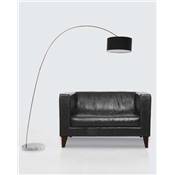 Lampadaire design 'Gooseneck' abat-jour rond en tissu noir structure et socle en métal chromé