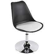 Chaise design réglable 'Tulipe' pivotante noire et blanche pied métal chromé