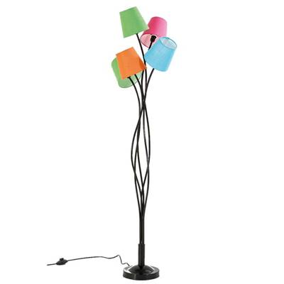 Lampadaire moderne 'Cinque Colore' 5 abats-jours en tissu multicolors coniques et 5 pieds en métal