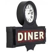 Horloge murale lumineuse 'Diner Time' noire et rouge