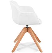Chaise design style scandinave à accoudoirs 'VOGAN' en tissu bouclé blanc et 4 pieds en bois naturel
