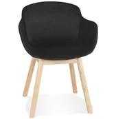 Chaise design à accoudoirs 'MAJESTY' en velours noir et 4 pieds en bois naturel