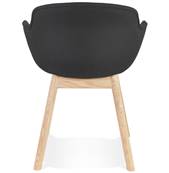 Chaise design à accoudoirs 'MAJESTY' en tissu noir et 4 pieds en bois naturel