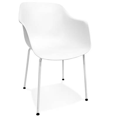 Chaise design à accoudoirs 'CONCEPT' blanche avec 4 pieds en métal blanc