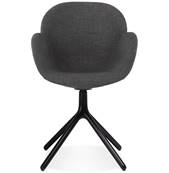 Chaise design à accoudoirs rembourée 'TUNED' en tissu foncé avec 4 pieds en métal noir