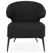 Fauteuil lounge design à accoudoirs 'STEEL COBBE' en tissu noir pieds en métal noir