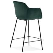 Tabouret de snack design à accoudoirs 'CARINO MINI' en velours vert 4 pieds métal noir dossier haut