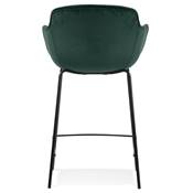 Tabouret de snack design à accoudoirs 'CARINO MINI' en velours vert 4 pieds métal noir dossier haut