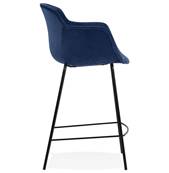 Tabouret de snack design à accoudoirs 'CARINO MINI' en velours bleu 4 pieds métal noir dossier haut