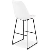 Tabouret de bar design 'GUSTO' en tissu bouclé blanc avec pieds tréteaux et repose pieds en métal noir dossier haut