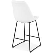 Tabouret de snack mi-hauteur design 'GUSTO MINI' en tissu bouclé blanc avec pieds tréteaux et repose pieds en métal noir dossier haut
