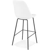 Tabouret de bar design de style moderne 'KESKI' en tissu bouclé blanc avec 4 pieds et repose pieds en métal noir dossier haut
