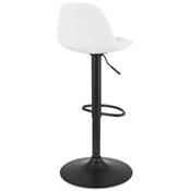 Tabouret bar réglable 'LUSSO' pivotant tissu bouclé blanc pied repose pieds métal noir dossier haut