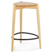 Tabouret snack mi-hauteur scandinave 'DRYCK MINI' 3 pieds en frêne naturel repose pieds métal noir