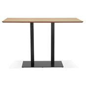 Table bar haute design 'Tvillin Black XL' bois naturel double pied central métal noir – 180 x 90 cm