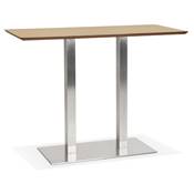 Table de bar haute design 'Tvillin' en bois naturel double pied central métal brossé – 150 x 70 cm