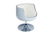 Fauteuil boule design rond 'Coque' pivotant blanc pied central en métal chromé