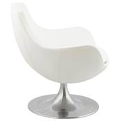 Fauteuil lounge design 'Kômfort' pivotant blanc pied central en aluminium brossé