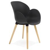 Chaise design scandinave à accoudoirs 'Lotusträ' noire avec 4 pieds en bois naturel