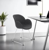 Chaise design à accoudoirs 'Lotusjärn' en tissu gris foncé pieds tréteaux en métal chromé
