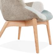 	Fauteuil à oreilles scandinave design 'ELEGAN' en tissu patchwork bleu et gris pieds en bois naturel