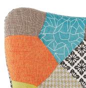 Fauteuil à oreilles scandinave design 'ELEGAN' en tissu patchwork multicolore pieds en bois naturel
