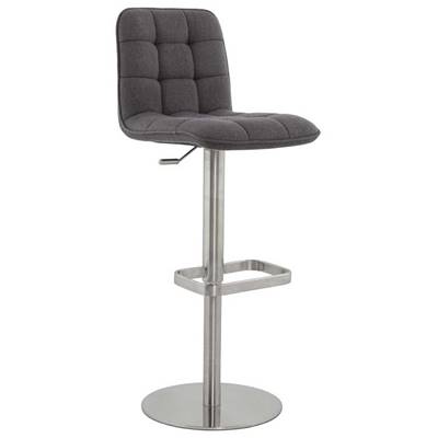 Tabouret de bar réglable 'Klubb' capitonné pivotant tissu gris foncé pied en acier brossé et dossier haut