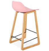 Tabouret de snack mi-hauteur design scandinave 'Skala' rose pieds tréteaux bois naturel dossier bas