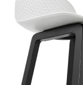 Tabouret de snack mi-hauteur design 'Skala Black Edition' blanc pieds tréteaux bois noir dossier bas