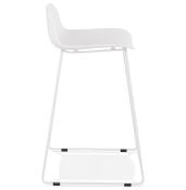 Tabouret de snack mi-hauteur 'Steel Mini' blanc pieds tréteaux repose pieds métal blanc dossier bas