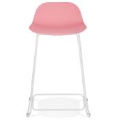 Tabouret de snack mi-hauteur 'Steel Mini' rose pieds tréteaux repose pieds métal blanc dossier bas