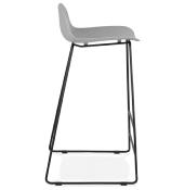 Tabouret de bar design 'Steelblack' gris pieds tréteaux et repose pieds en métal noir dossier bas