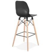 Tabouret de bar scandinave 'Greatwood' noir 4 pieds bois et repose pieds en métal noir dossier haut