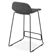 Tabouret de snack mi-hauteur 'Steelblack Mini' tissu gris foncé pieds tréteau noir repose pied dossier bas