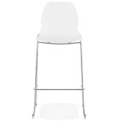 Tabouret de bar empilable design 'Great' blanc avec 4 pieds pieds en métal chromé et dossier haut