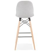 Tabouret de bar scandinave 'Verkwood' tissu gris clair 4 pieds bois repose pieds métal noir dossier haut