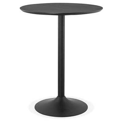 Table de bar haute design ronde 'Standup' mange debout en bois noir avec pied central en métal noir