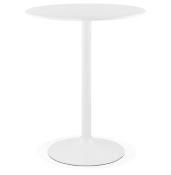 Table de bar haute design ronde 'Upside' mange debout en bois blanc avec pied central en métal blanc