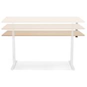 Bureau design assis-debout électrique 'SMALL SEMPLICE' bois naturel pieds métal blanc - 140 x 70 cm