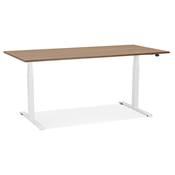 Bureau design assis-debout électrique 'SEMPLICE' en noyer pieds en métal blanc - 160 x 80 cm