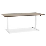 Bureau design assis-debout électrique 'TECH' en noyer pieds en métal blanc - 180 x 90 cm